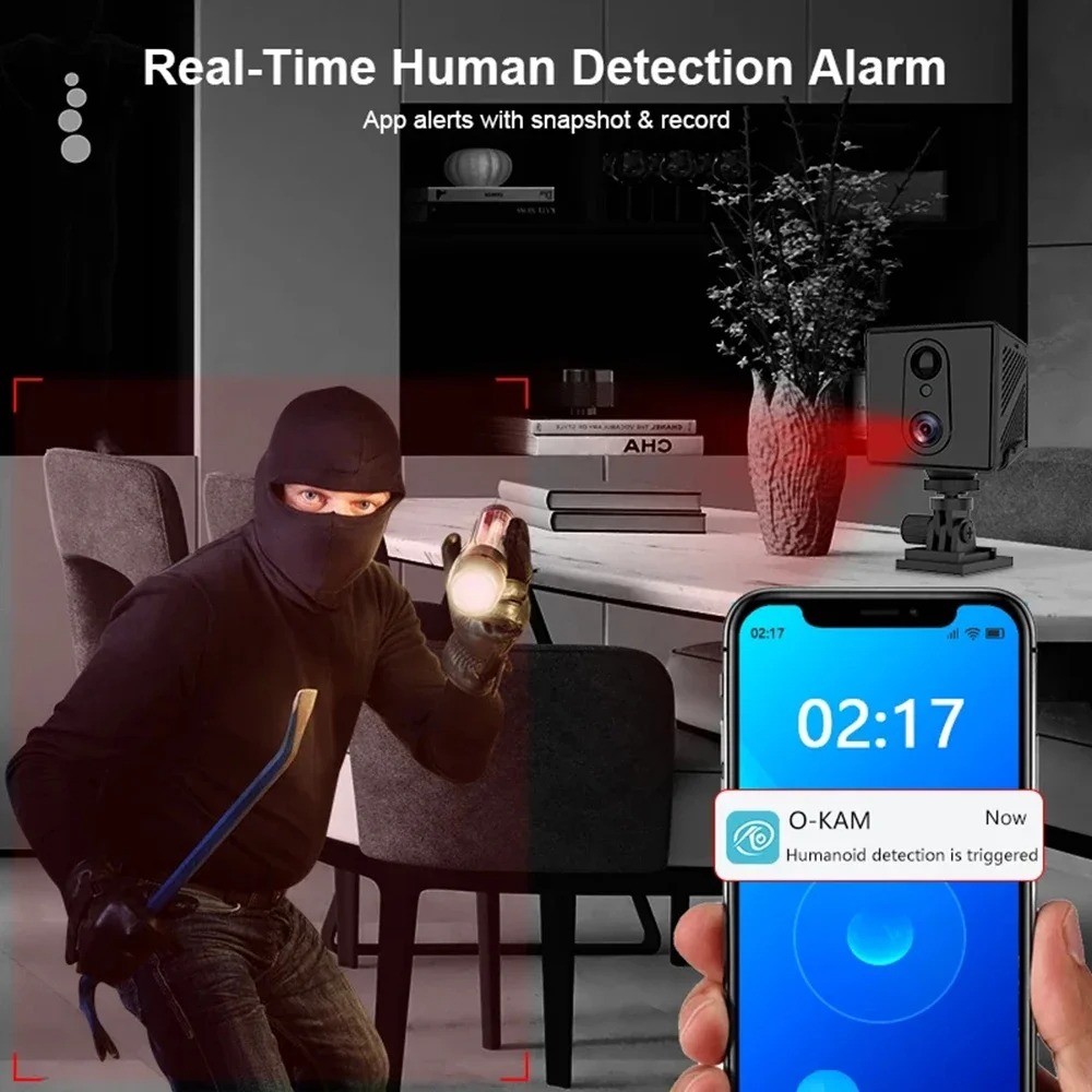 Mini Caméra de Surveillance 4G SIM & WiFi 5MP – Détection Humaine & Vision Nocturne (Support jusqu'à 128 Go)image 4