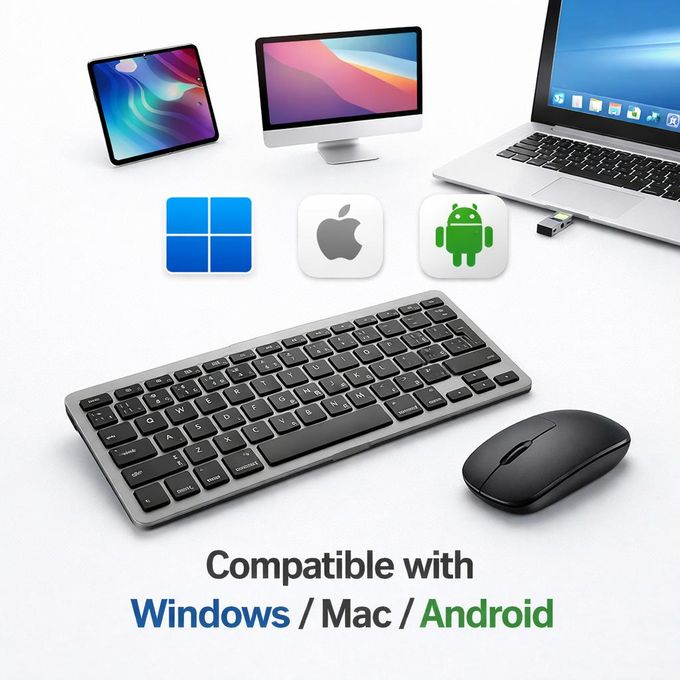 Mini Clavier Sans Fil 87 Touches + Souris BT78 – Pack Compact Multidispositif pour PC, Mac & Android