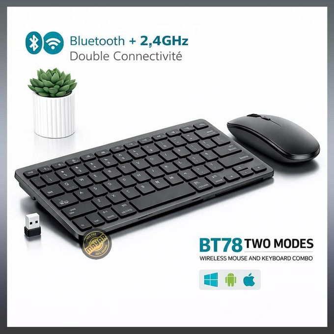 Mini Clavier Sans Fil 87 Touches + Souris BT78 – Pack Compact Multidispositif pour PC, Mac & Androidimage 4