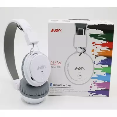 GENERALE - Nia Casque Bluetooth Q8 Blanc Sans Fil Ecouteur Kit Main,Pliable, Micro, Carte Memoire, FM Radio