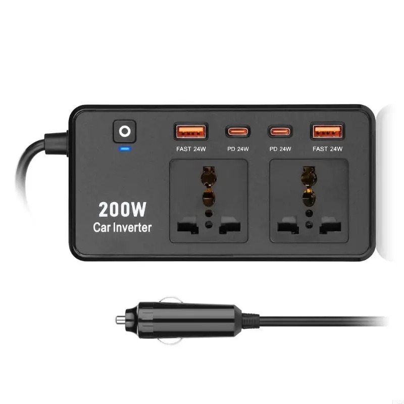 Onduleur/Inverseur de Puissance Voiture 200W – Convertisseur DC 12V vers AC 220V avec Ports USB image 1