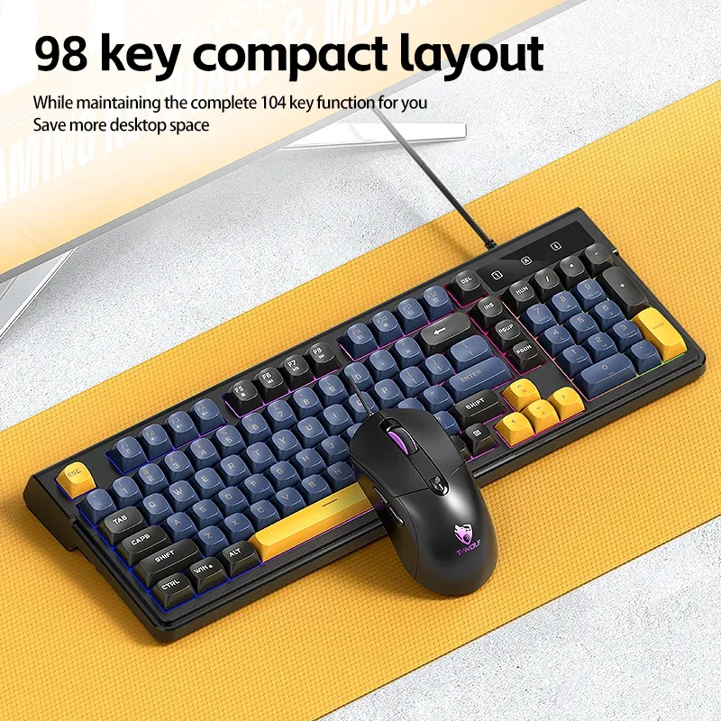 Pack Clavier et Souris Filaire TF330 – Clavier Gamer 98 Touches Rétroéclairé LED, Toucher Mécanique Ergonomique & Souris Filaire 7200 DPI pour PC et Macimage 4
