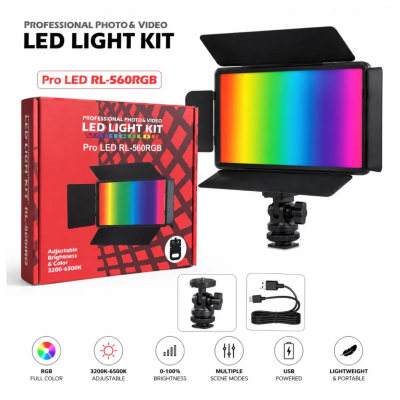 GENERALE - Panneau de Lumière Pro 560 LED RGB RL-560 – Éclairage Vidéo Studio, Température Bicolore & Effets FX