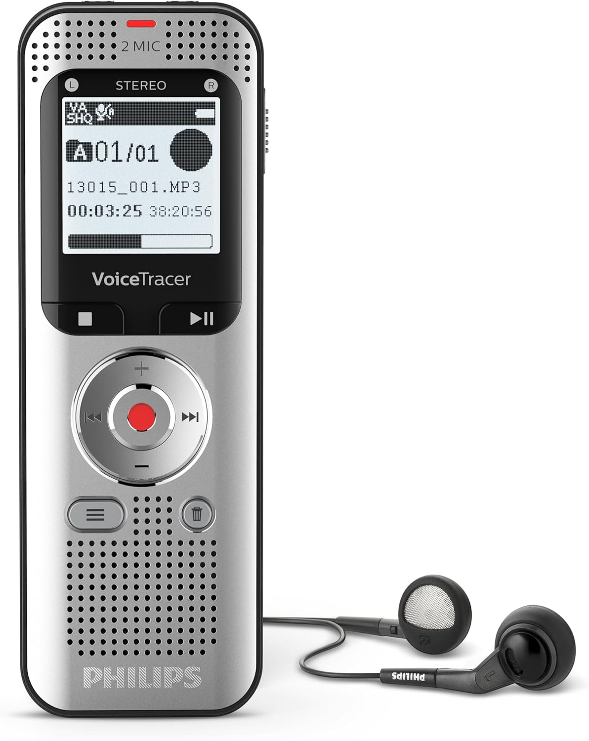 Philips Voice Tracer DVT2050/00 – Enregistreur Audio Numérique avec Double Microphone - 8.GB