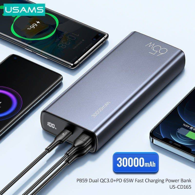 Power Bank Haute Capacité USAMS – 30000 mAh avec Double QC3.0 et Port Type-C