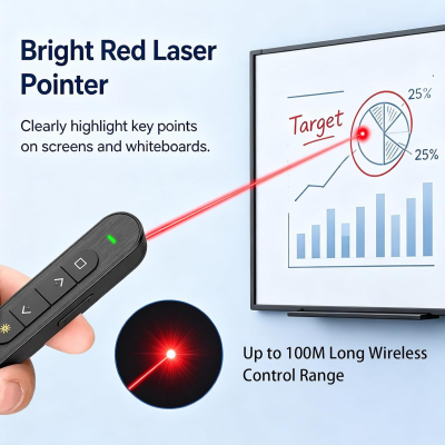 GENERALE - PresentPro 2.4G – Télécommande de Présentation Sans Fil avec Pointeur Laser 100m pour PowerPoint, Mac et PC