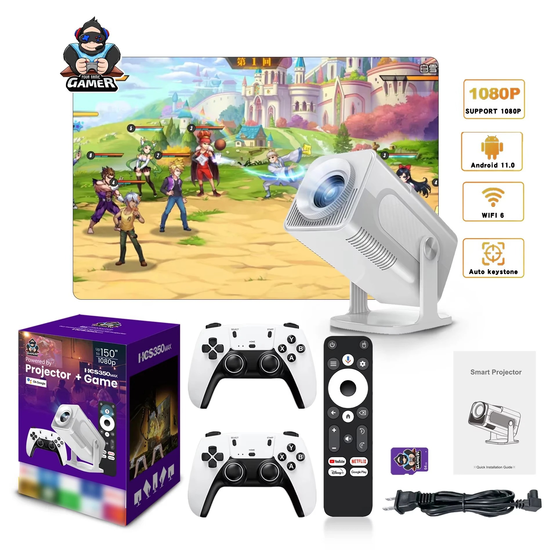 Projecteur 4K Home Cinéma HCS350MAX – Console de Jeux Portable avec Manette Sans Filimage-2