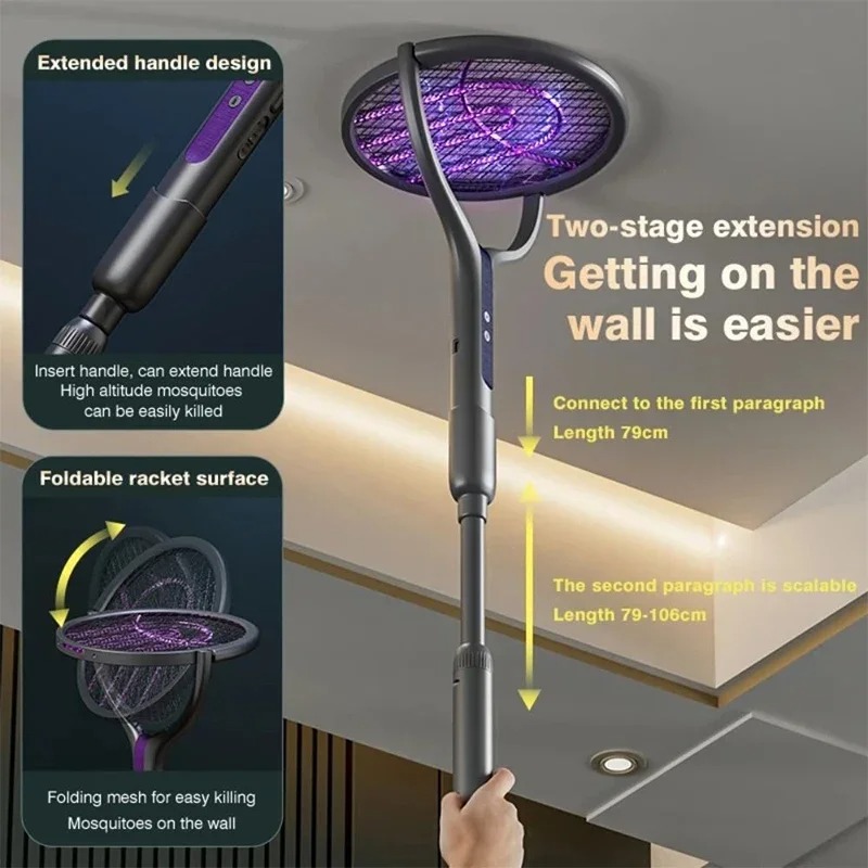 Raquette Anti-Moustique 2-en-1 – Télescopique et Rechargeable USBimage 4