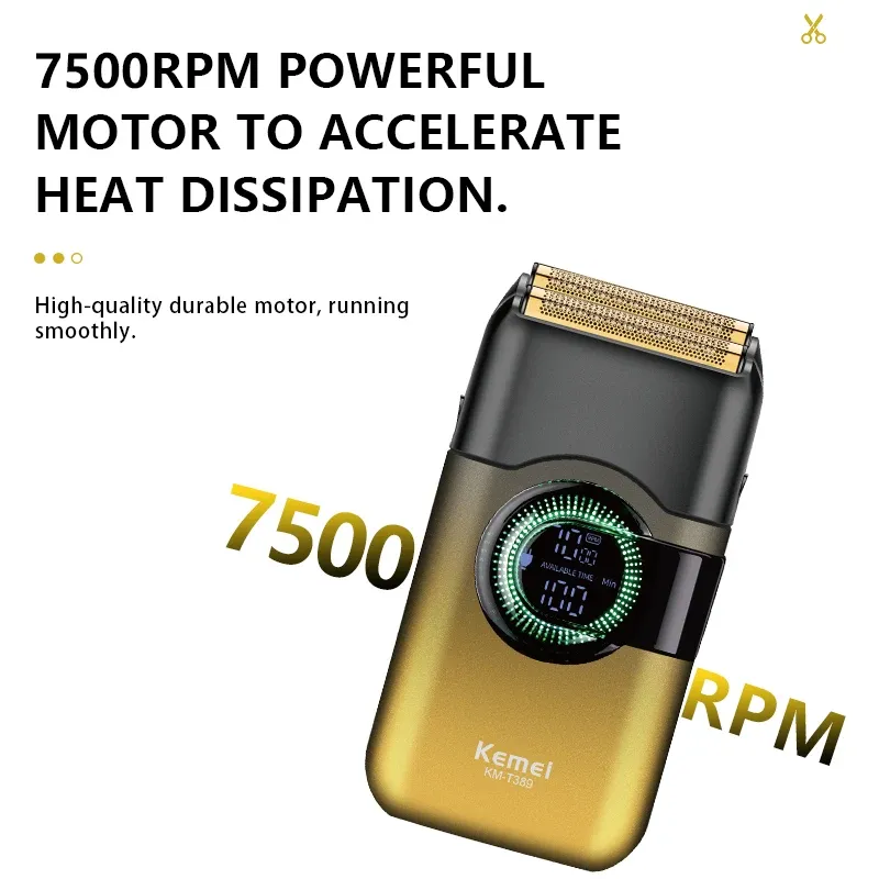 Rasoir Électrique Kemei KM-T389 IPX5 – Moteur Haute Vitesse 7500 tr/min, Double Lames Rotatives pour Hommesimage-2