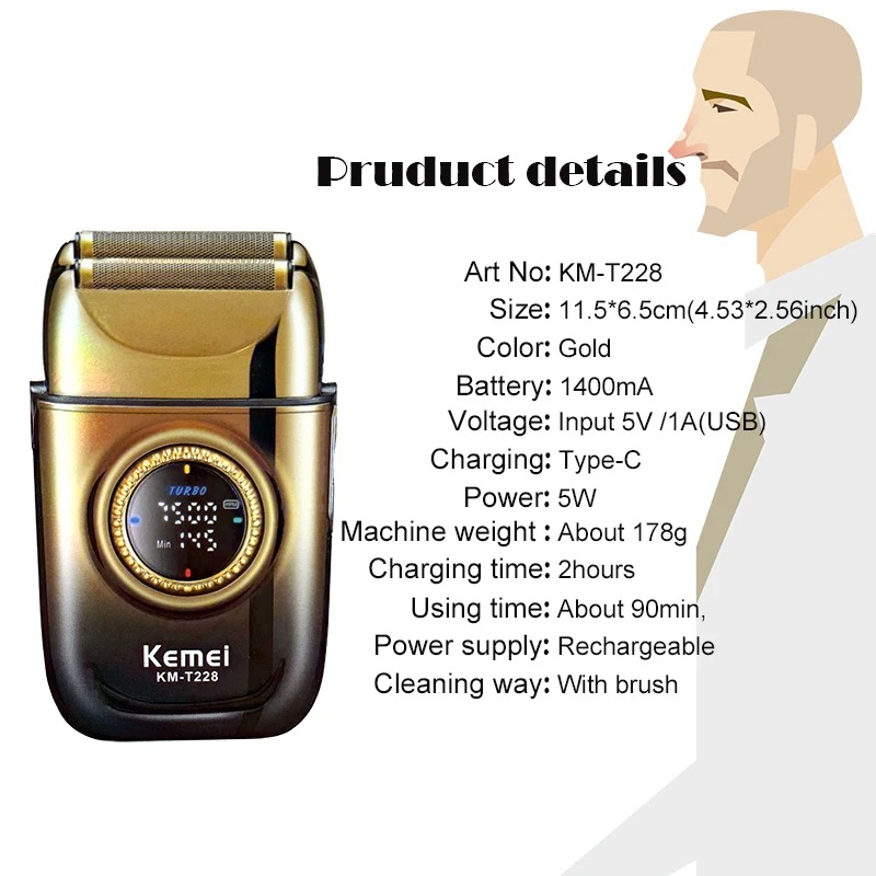 Rasoir Électrique Kemei T228 Polyvalent – Rasage de Tête Chauve et Rasoir à Barbe, Écran LED, Asteimage-2