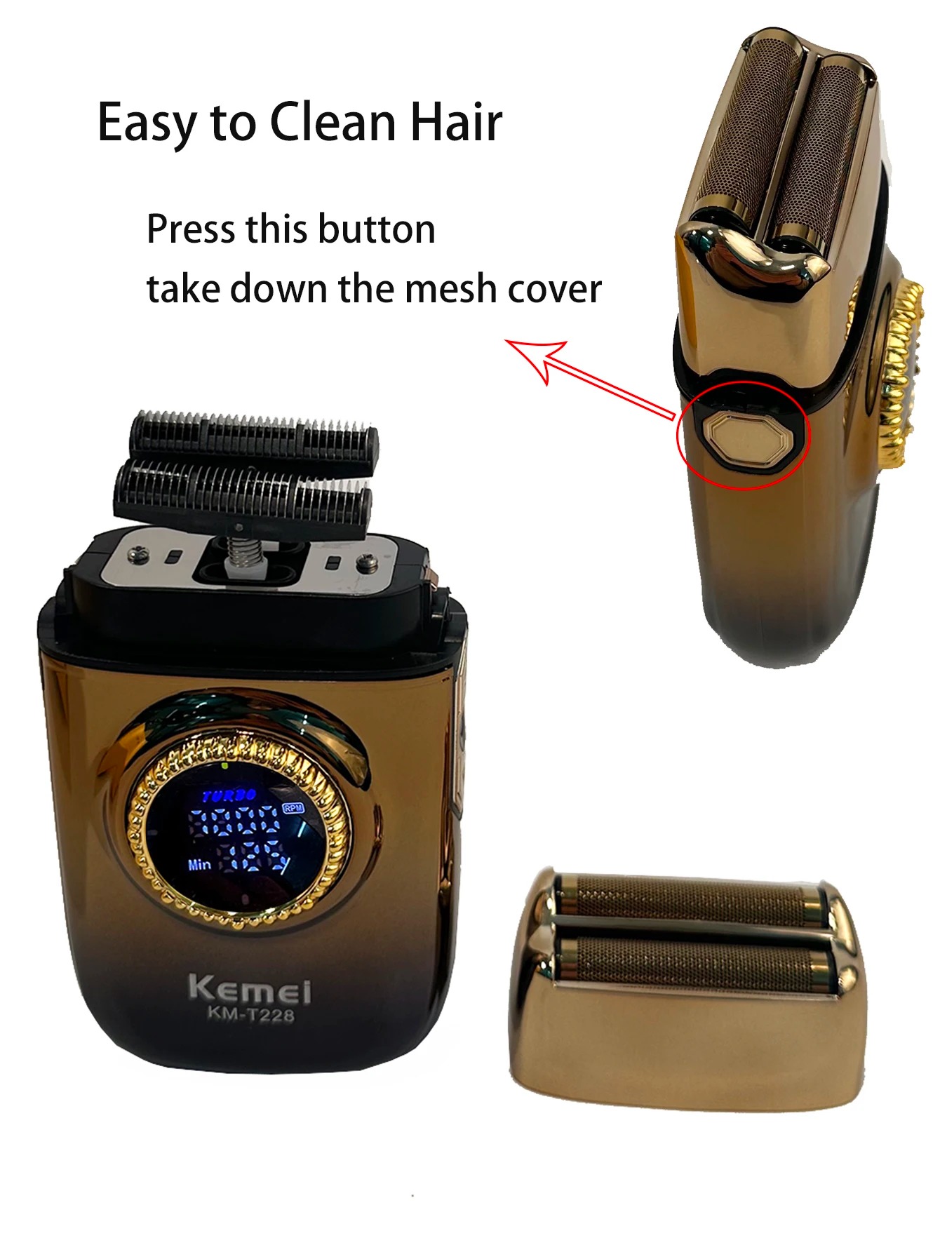 Rasoir Électrique Kemei T228 Polyvalent – Rasage de Tête Chauve et Rasoir à Barbe, Écran LED, Asteimage 4