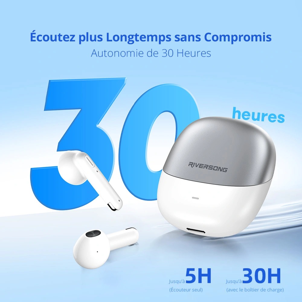 RIVERSONG Airfly L1 Écouteurs Sans Fil True Wireless (TWS) – Son HD, ENC pour Appels Clairs, 30h Autonomieimage-2