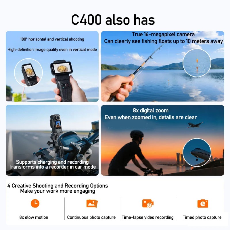SJCAM C400 – Caméra d'Action Miniature 4K, WiFi 5G & Étanche 30Mimage-2