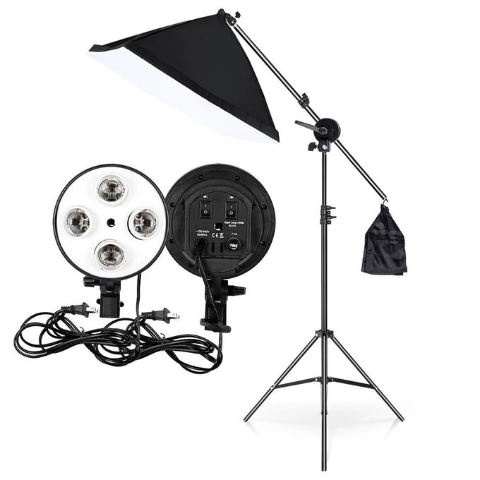 Softbox Studio Photo 50x70 - Éclairage Continu 4 Ampoules avec Bras Horizontal pour Unboxing & Content Creators image 1