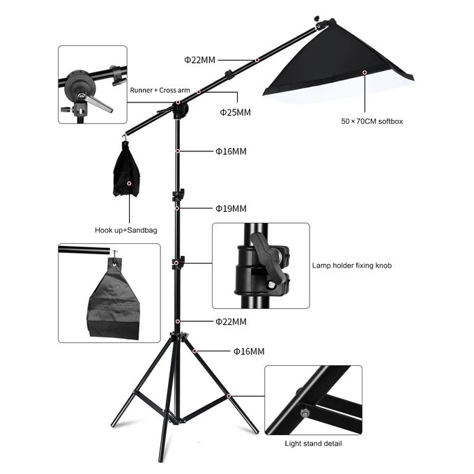 Softbox Studio Photo 50x70 - Éclairage Continu 4 Ampoules avec Bras Horizontal pour Unboxing & Content Creators image 3