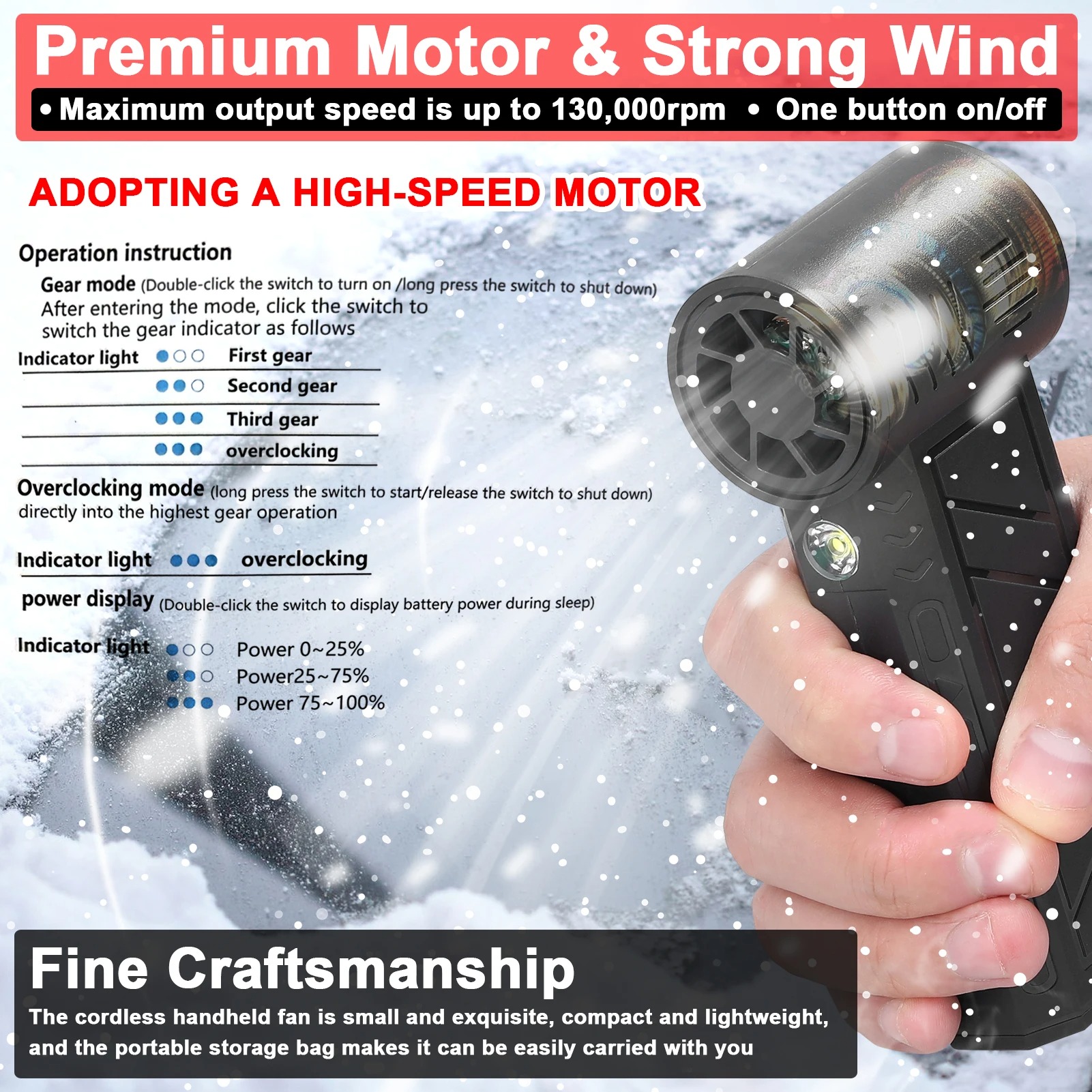 Souffleur Turbo Jet ZY7400-PRO – 130 000 tr/min, Ventilateur Violent Multifonctionimage 4