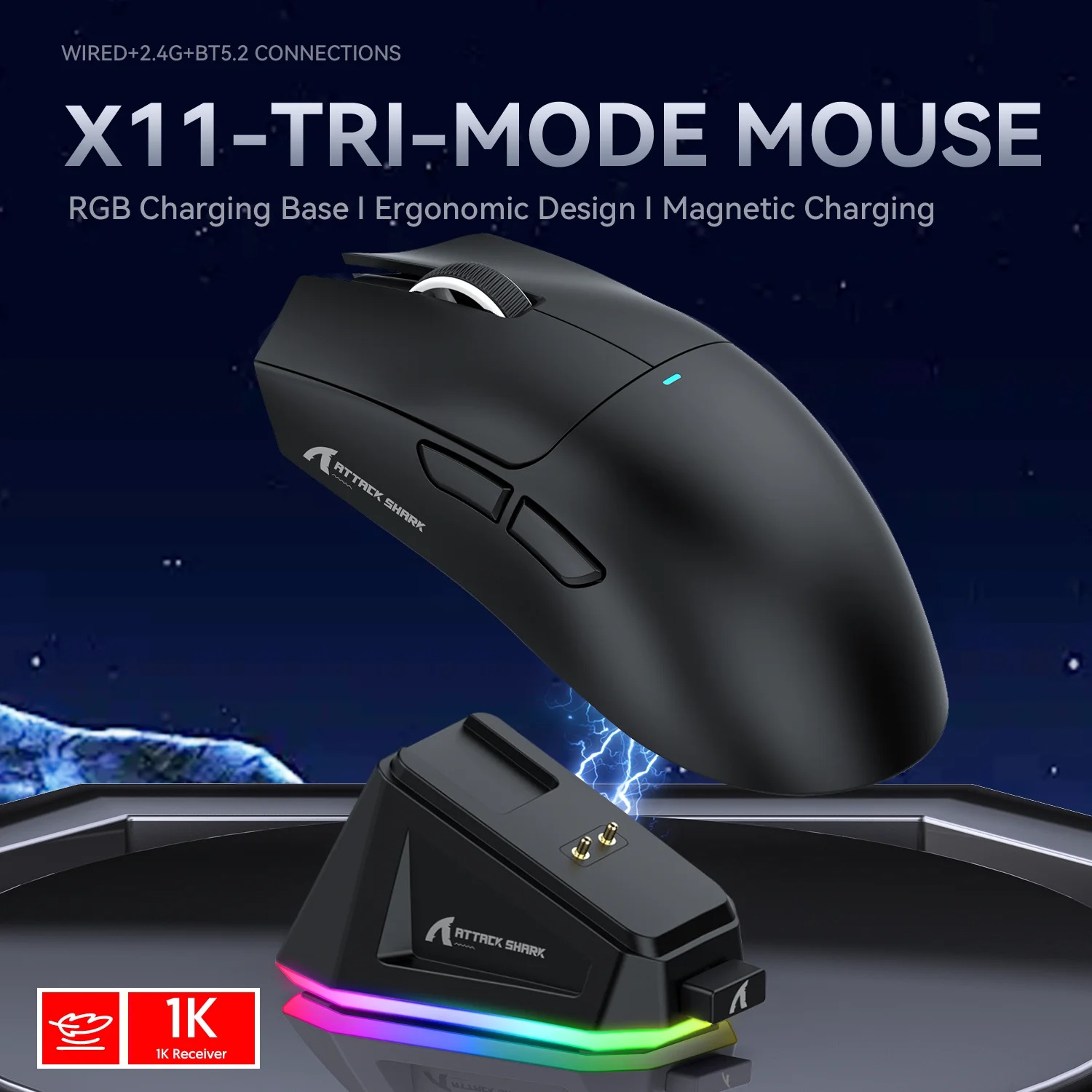 Souris de Jeu Sans Fil Attack Shark X11 - Tri-Mode et 22 000 DPIimage 4