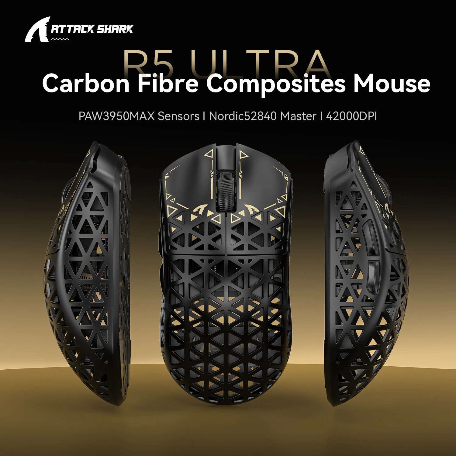 GENERALE - Souris Gaming Sans Fil Attack Shark R5 – Ultra Fibre de Carbone, Capteur PAW3950MAX, 42K DPI & 8000Hz