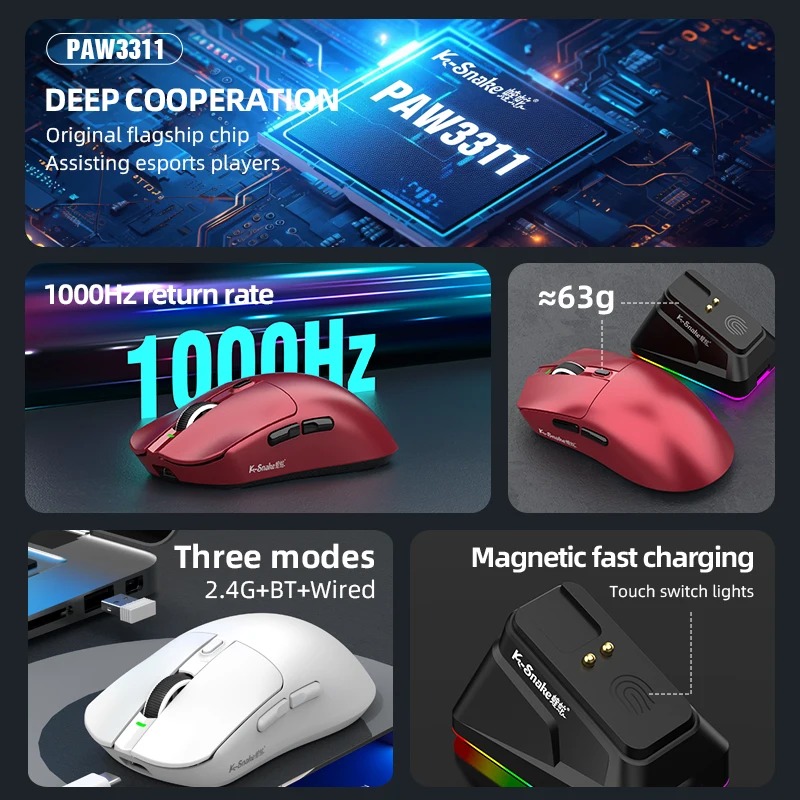Souris Gaming Sans Fil K-sanke X11 – Charge Magnétique & Capteur PAW3311image-2