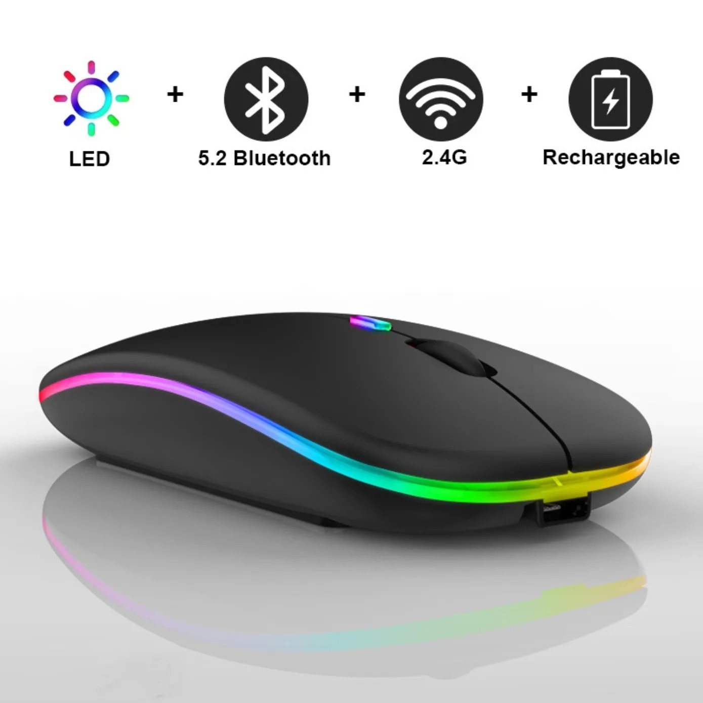GENERALE - Souris Sans Fil Bluetooth Rechargeable LED – Ergonomique, Silencieuse, Idéale Portable, Jeu et Bureau