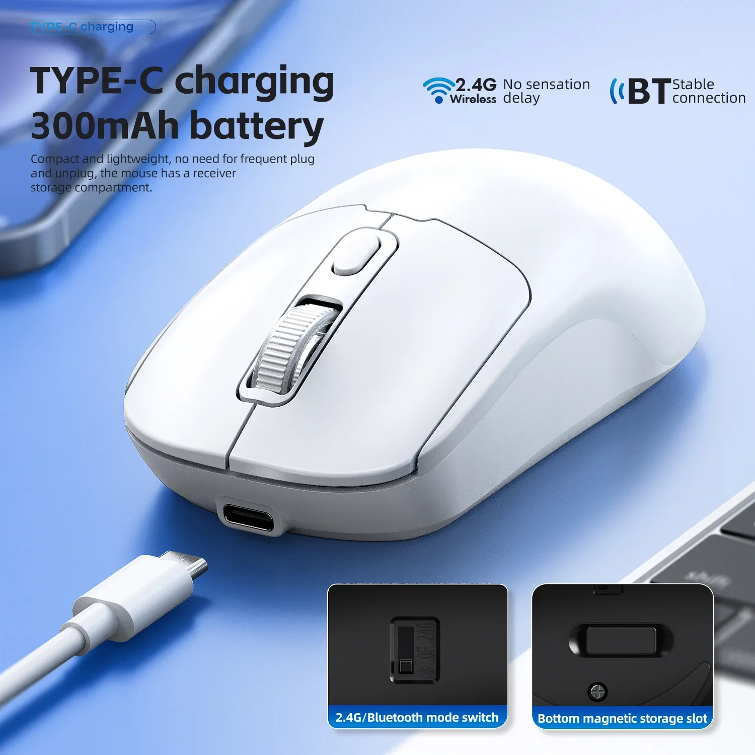 Souris Sans Fil Rechargeable Bluetooth + 2.4G – Souris Optique Silencieuse 1200 DPI Portable pour Mac et PCimage-2