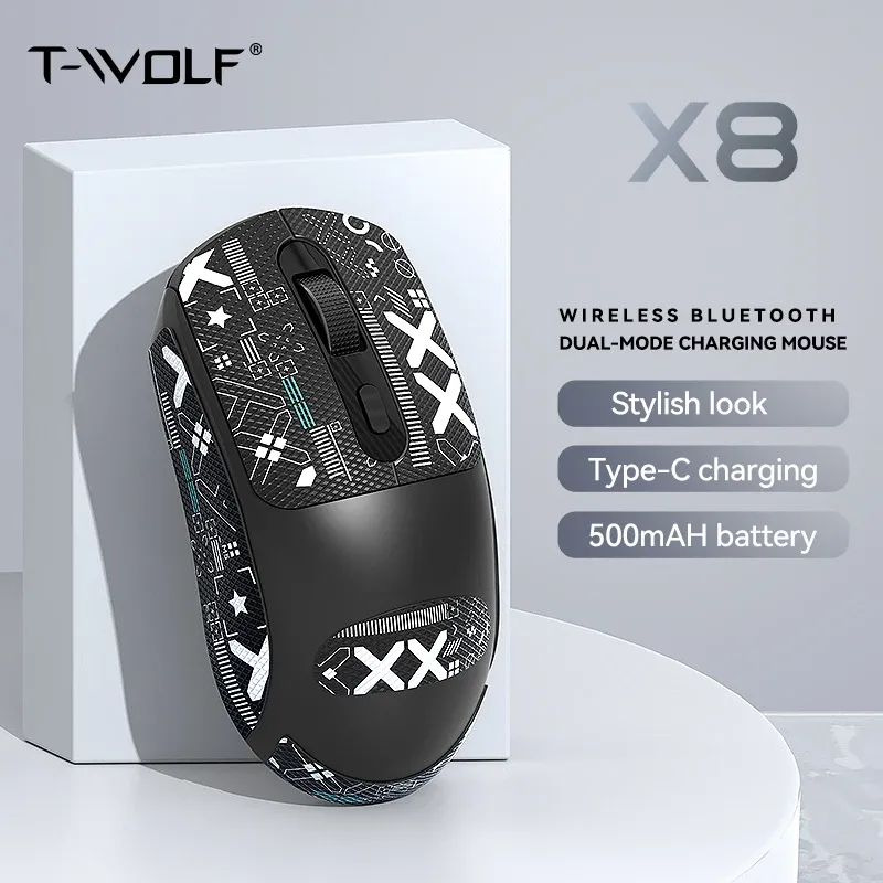 Souris Sans Fil Rechargeable T-WOLF X8 | Dual Mode Bluetooth & 2.4G | 3200 DPI  