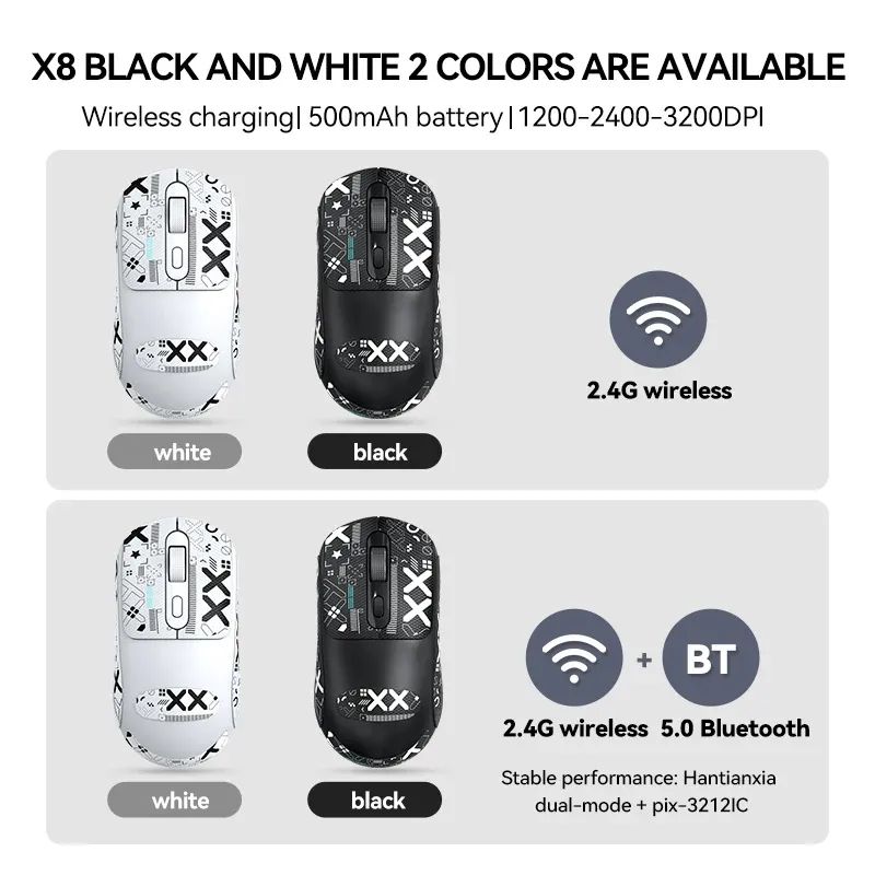 Souris Sans Fil Rechargeable T-WOLF X8 | Dual Mode Bluetooth & 2.4G | 3200 DPI  image-2