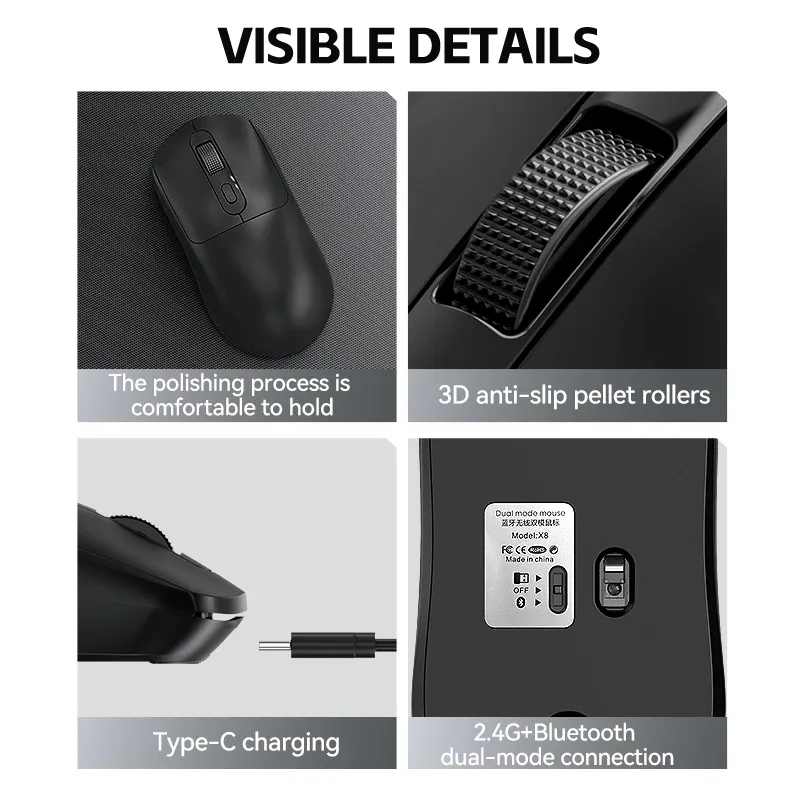 Souris Sans Fil Rechargeable T-WOLF X8 | Dual Mode Bluetooth & 2.4G | 3200 DPI   image 3