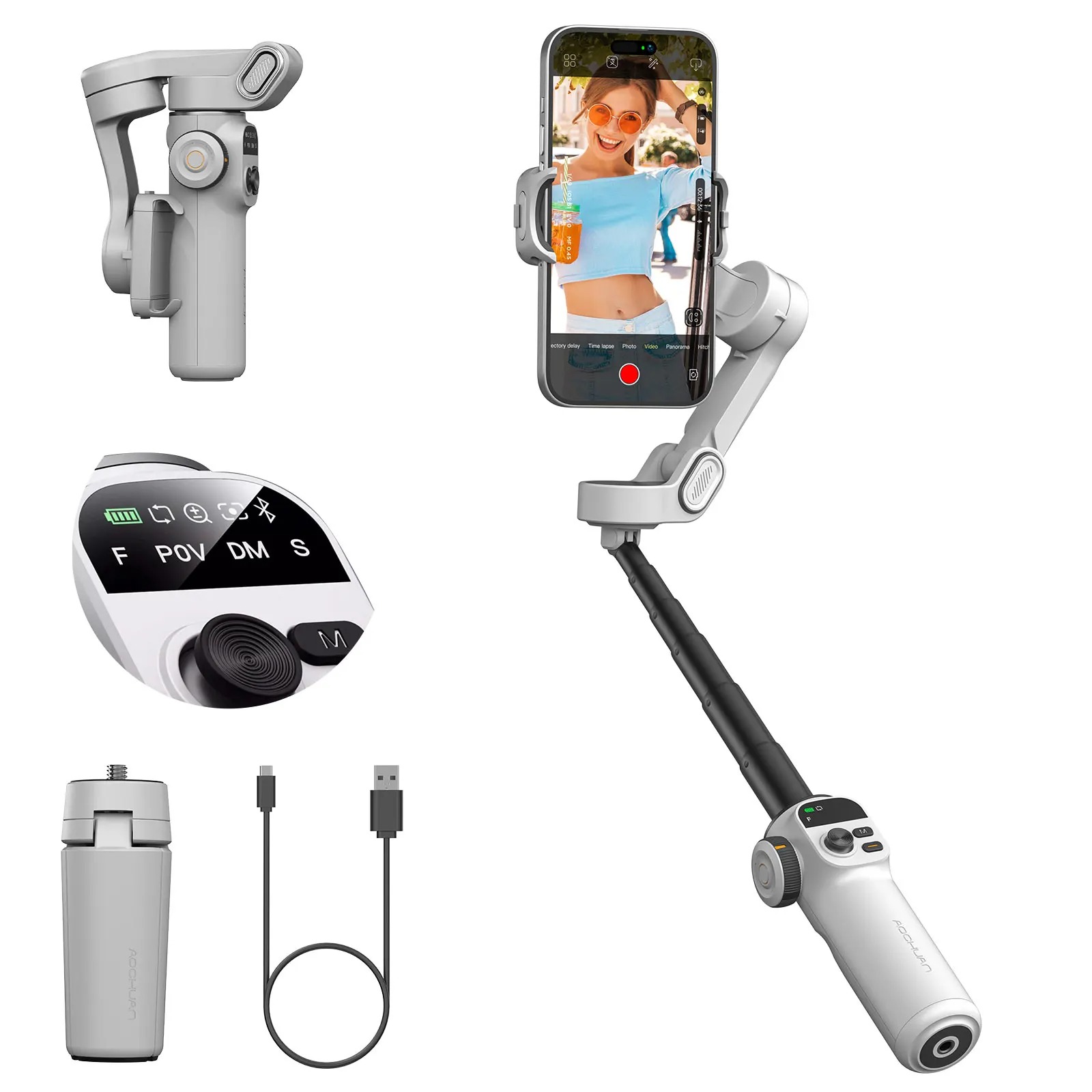 Stabilisateur Cardan AOCHUAN X2 3 Axes Intelligent – Perche d'Extension Intégrée, Affichage LED, pour iPhone/Androidimage-2