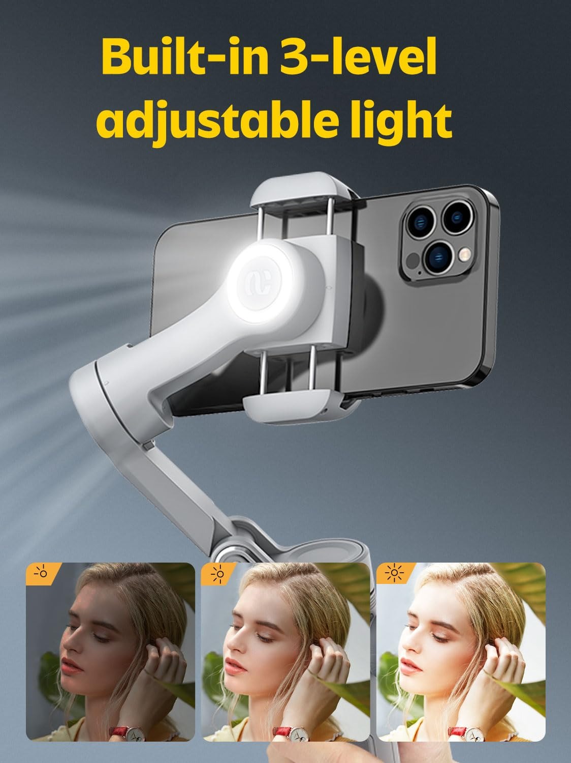 Stabilisateur Gimbal AOCHUAN Smart X 3 Axes – Pointeur Smartphone, LED Intégrée, Pliable, Idéal Vlogging TikTok YouTubeimage-2