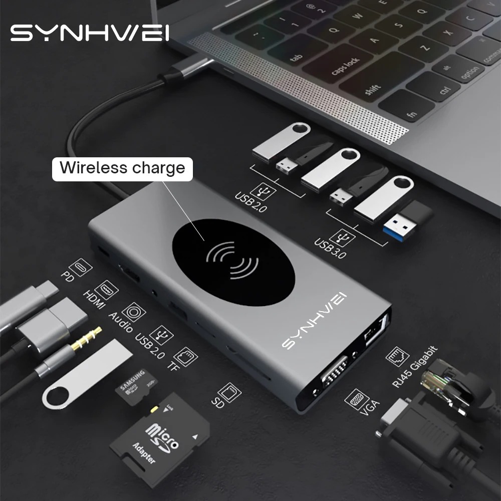 Station d'Accueil 14-en-1 USB-C - HUB HDMI, Chargeur Sans Fil, USB 3.0 - PC, Smartphone, MacBook, TVimage-2