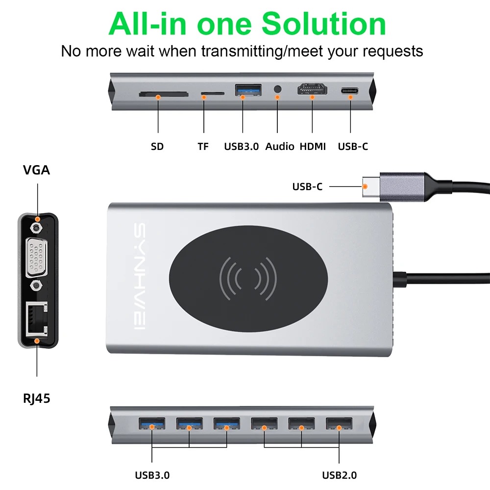 Station d'Accueil 14-en-1 USB-C - HUB HDMI, Chargeur Sans Fil, USB 3.0 - PC, Smartphone, MacBook, TV image 3