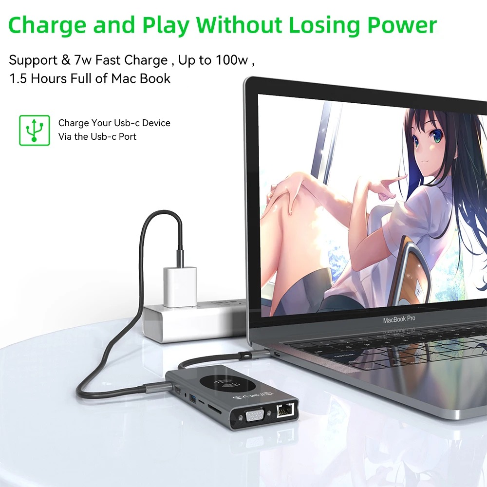 Station d'Accueil 14-en-1 USB-C - HUB HDMI, Chargeur Sans Fil, USB 3.0 - PC, Smartphone, MacBook, TVimage 4