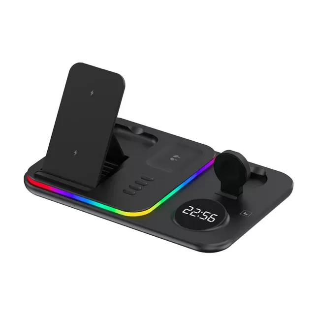 Station De Charge Sans Fil 3-en-1 – Rechargez Smartphone, Montre Et écouteurs Simultanément Sur Votre Bureau !