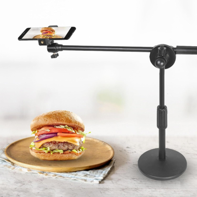 Support Aérien de Bureau pour Téléphone et Lumière (41×17×8 cm) – Bras Articulé, Trépied Overhead & Streaming