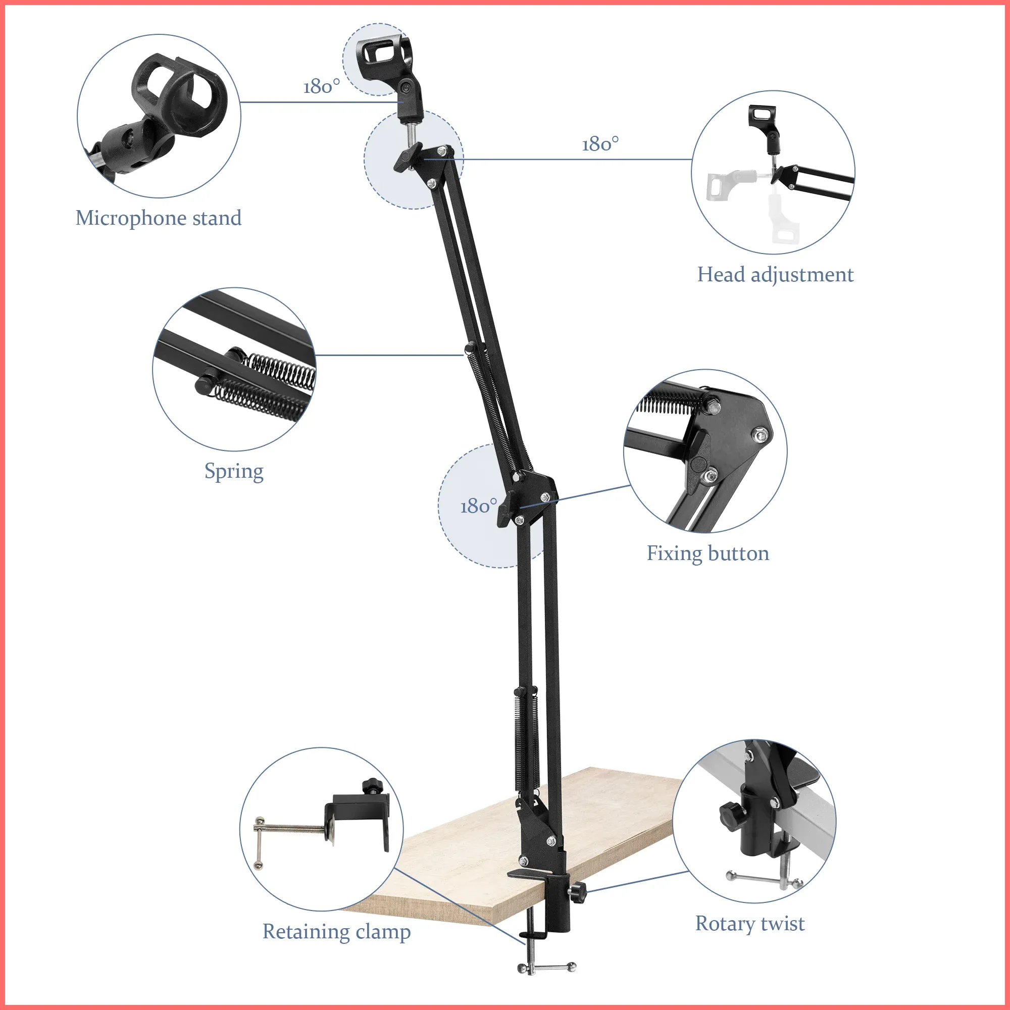 GENERALE - Support Microphone Ciseaux XB-35A Professionnel – Bras Articulé de Bureau, Pied Micro Orientable, Idéal Streaming, Podcast