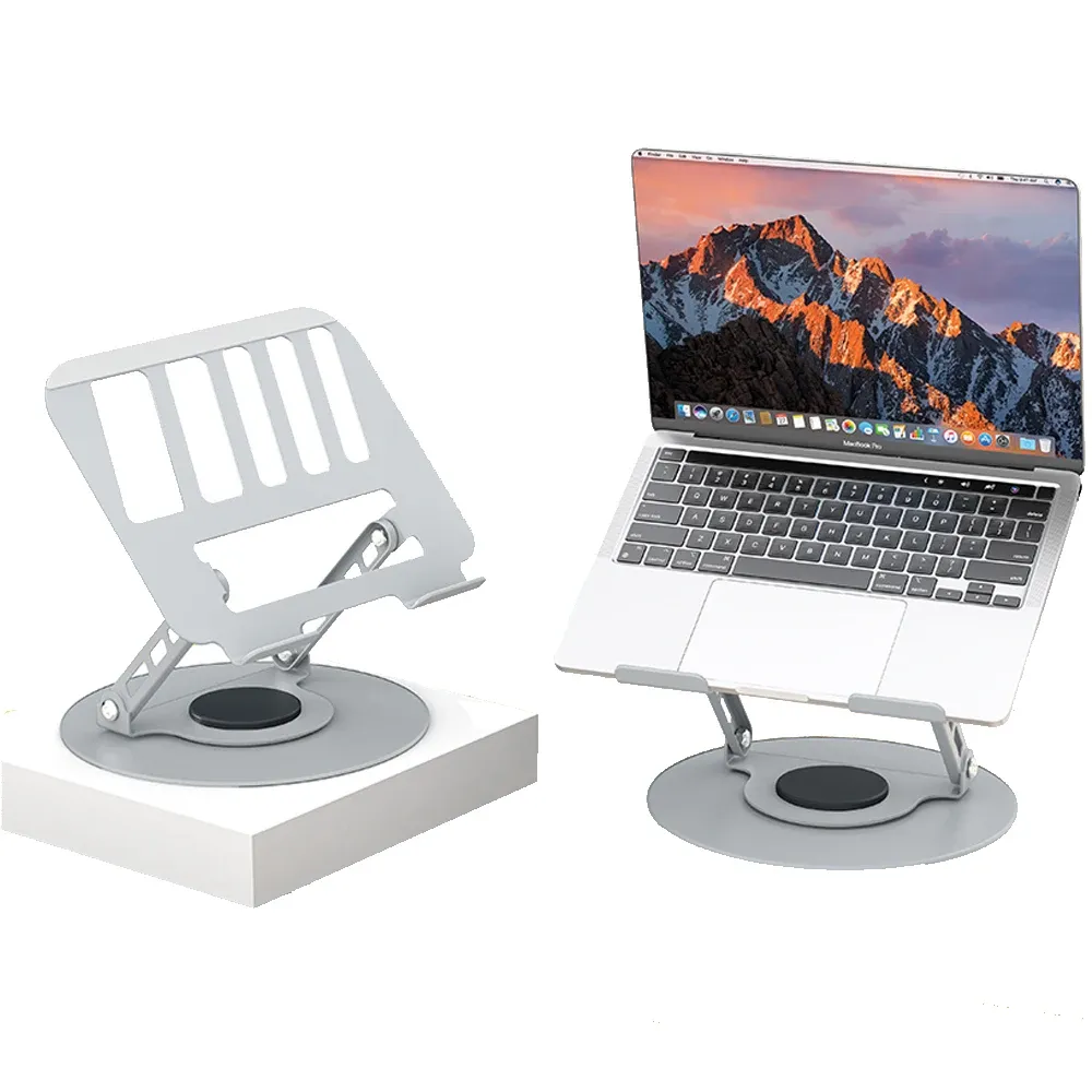 Support Ordinateur Portable Rotatif 360° - Ergonomique Réglable 10-17" - Alliage Aluminium - Noir