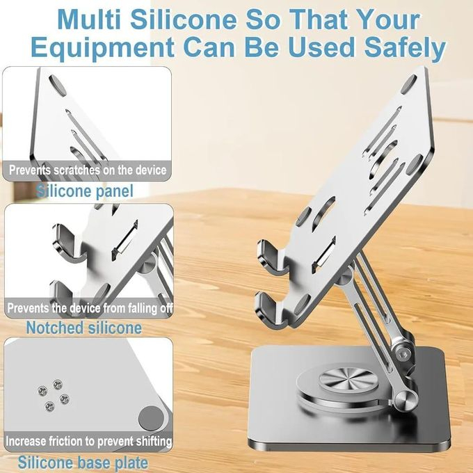 Support Rotatif en Métal pour Tablette et Smartphone – Support Bureau Ergonomique Rotation 360° Pliableimage-2