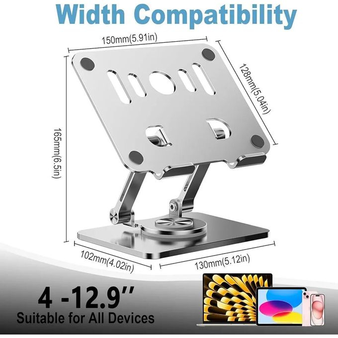 Support Rotatif en Métal pour Tablette et Smartphone – Support Bureau Ergonomique Rotation 360° Pliableimage 4