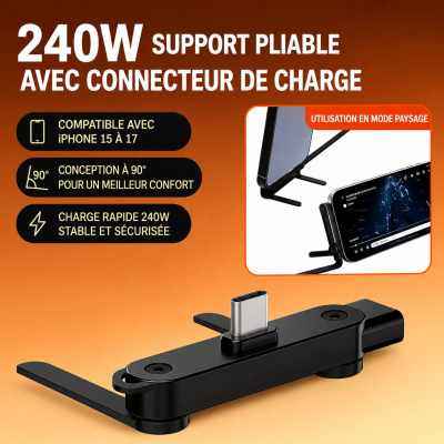 Support Téléphone Pliable 240W Type-C – Station de Charge Rapide de Bureau