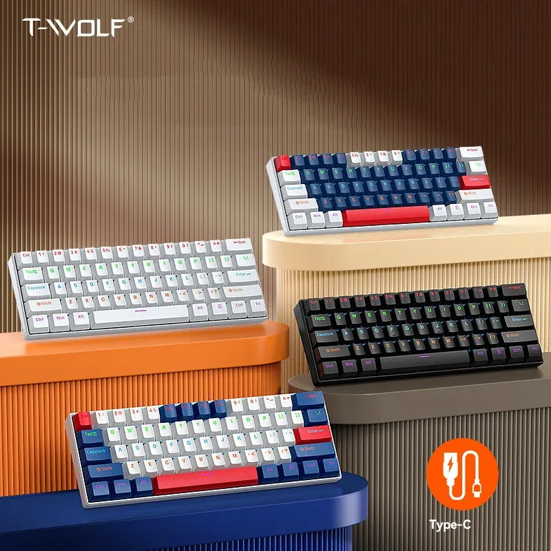 T-WOLF T60 Clavier Mécanique Gaming – Mini Clavier RGB 63 Touches & Hot-Swappable