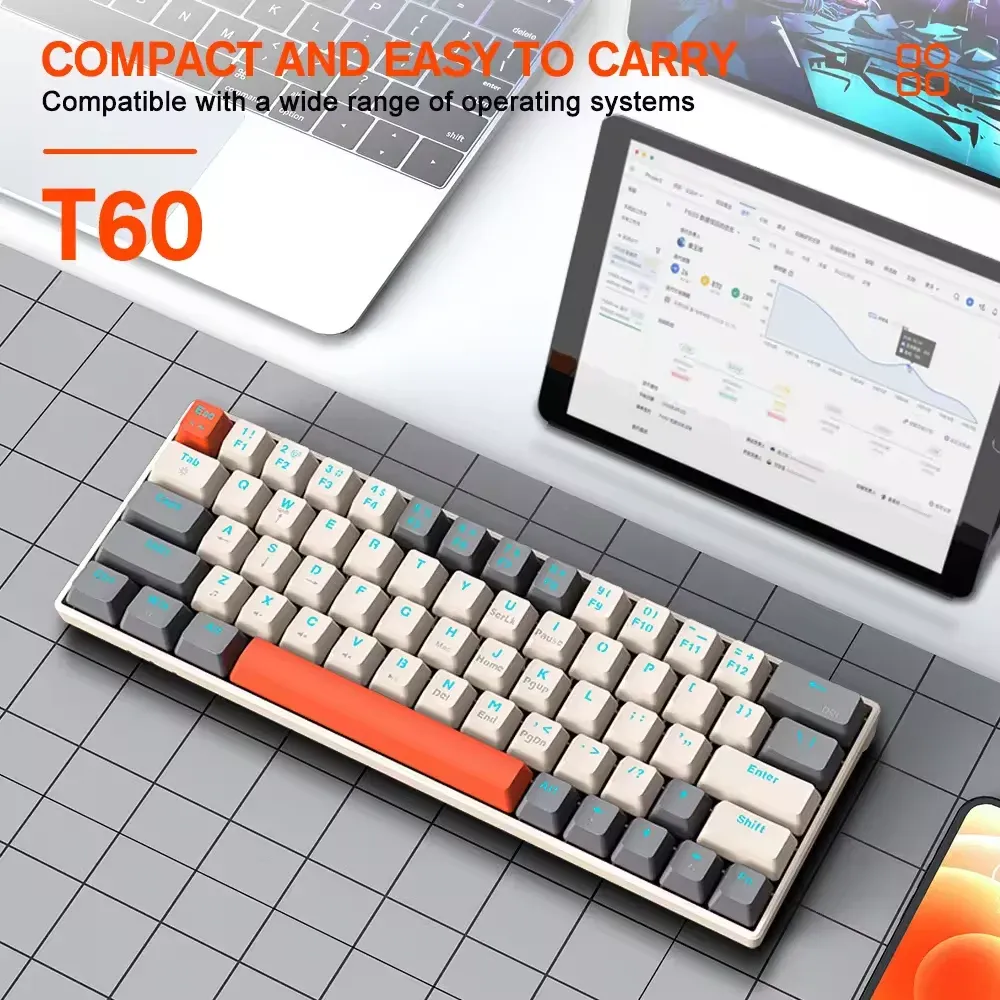T-WOLF T60 Clavier Mécanique Gaming – Mini Clavier RGB 63 Touches & Hot-Swappableimage-2