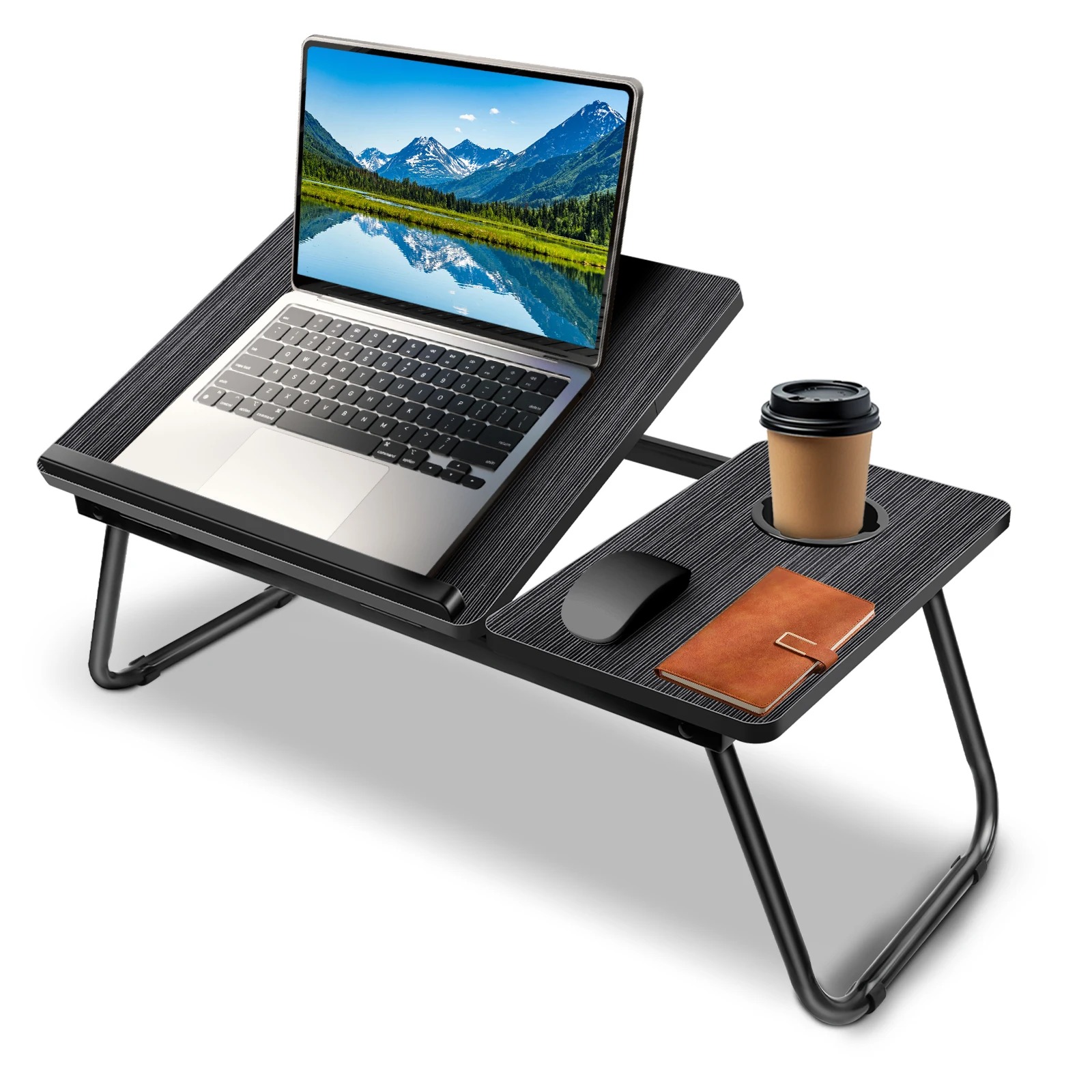 Table de Lit Pliable Multifonction – Bureau pour Ordinateur Portable, Support de Lecture, Plateau Petit Déjeuner, Fente pour Tasse