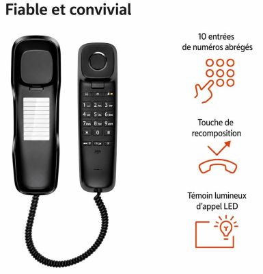 Téléphone Fixe Filaire Gigaset DA210 – Compact, Simple & Fiable pour Maison et Bureau