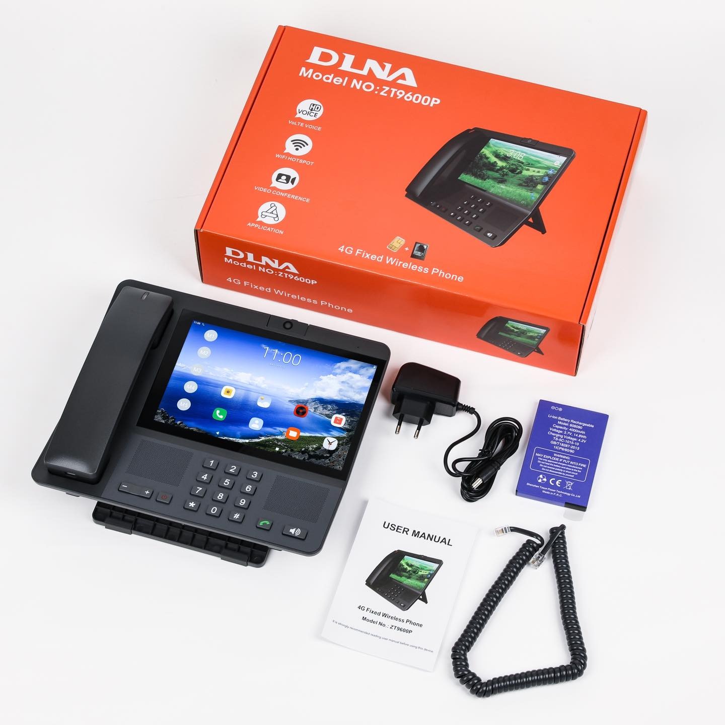 Téléphone Fixe Sans Fil Smart Android 4G DLNA ZT9600P – Voix HD, VoLTE, Point d'Accès WiFi, Visioconférence, Hybride Bureau/Maisonimage 4