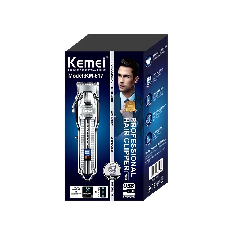 Tondeuse de Finition & Gravure Kemei KM-517 Tout Métal – Écran LCD, Charge Rapide USB & Lame T-Bladeimage 4