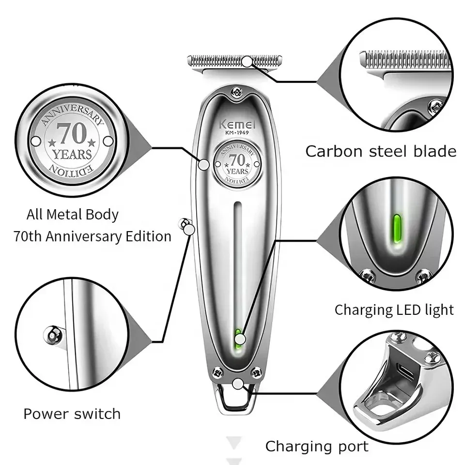 Tondeuse de Finition Kemei KM-1949 Pro Tout Métal – Lame T-Blade Acier Inoxydable, Recharge Rapide USB & Sans Filimage 4