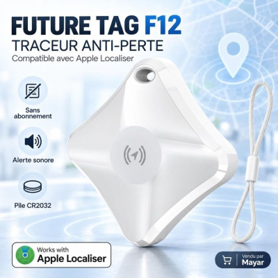 Traceur Bluetooth Anti-Perte Future Tag F12 Blanc – Compatible Apple Find My, Certifié MFi & Sans Abonnement