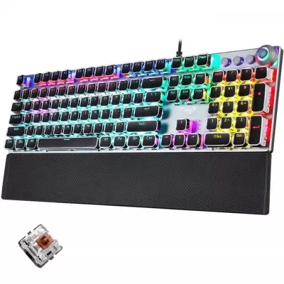 GENERALE - Universal AULA F2088 108 Keys Mixed Light Plating Punk Mechanical Brown Switch Wired USB Gaming Keyboard with Metal Button (Silver)