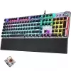 Universal AULA F2088 108 Keys Mixed Light Plating Punk Mechanical Brown Switch Wired USB Gaming Keyboard with Metal Button (Silver) image 1